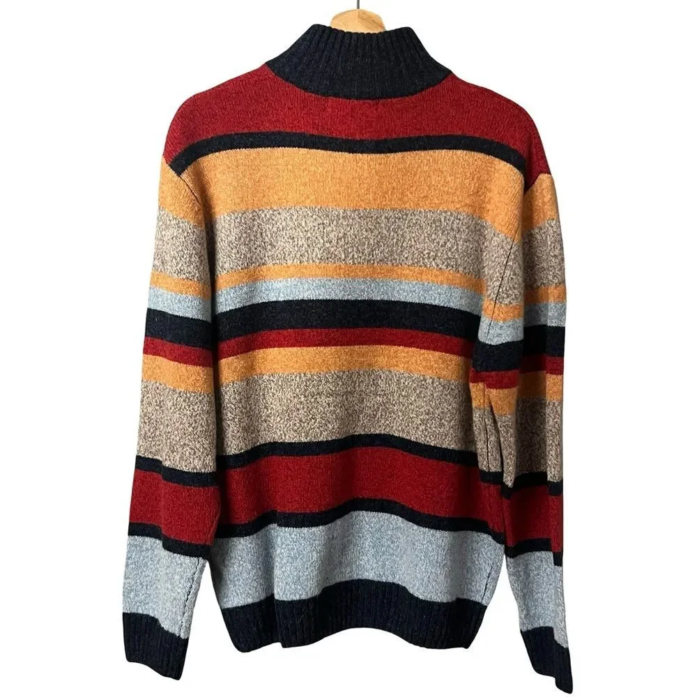 Poeta Moda Mens Striped Wool Blend Sweater Sz L 1/4 Zip Grandpa Preppy Old Money